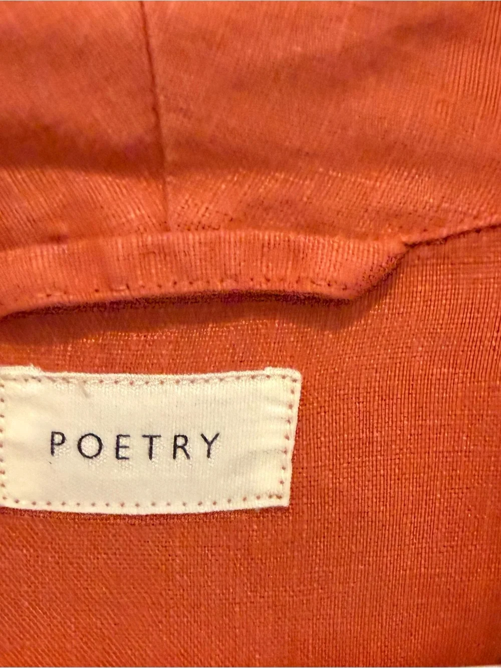 Poetry Coral-Orange V-Neck Short Sleeve linen A-Line Dress - Picture 4 of 6